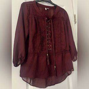 Burgundy Lace up Blouse
